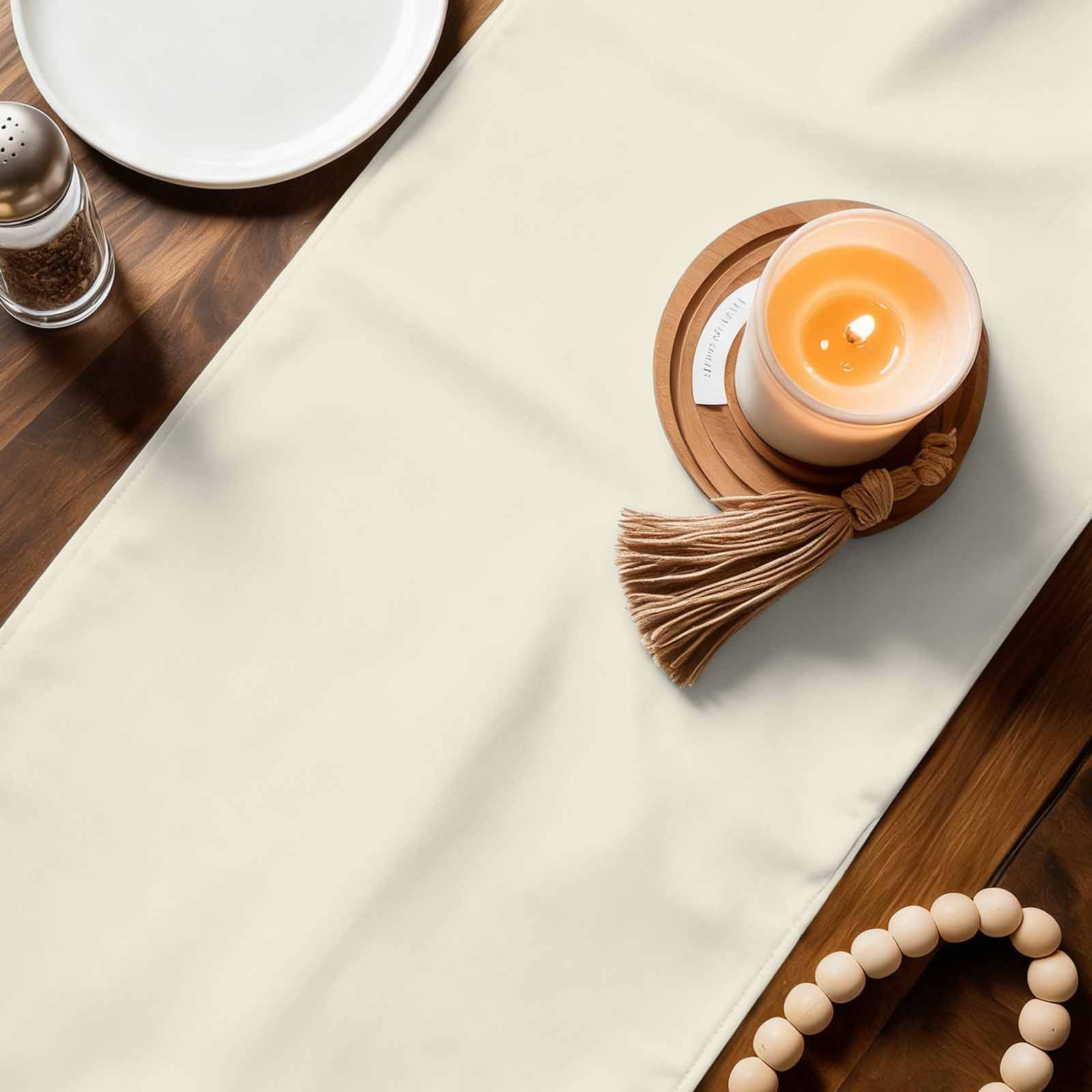 Cream Table Runner, Modern Pure Beige Washable Cotton Linen Table Runners 90 Inches Long, Dresser Scarf Runner for Dining/Coffee/Kitchen/Hallway Tables 13''x90''