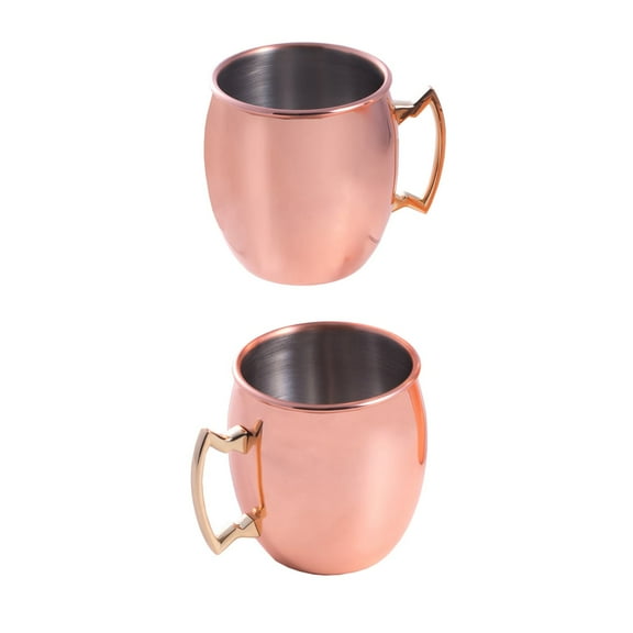 Set of 2 Copper Finish Stainless Steel 20 ounce Mugs with Solid Brass Handles Q-GM18366