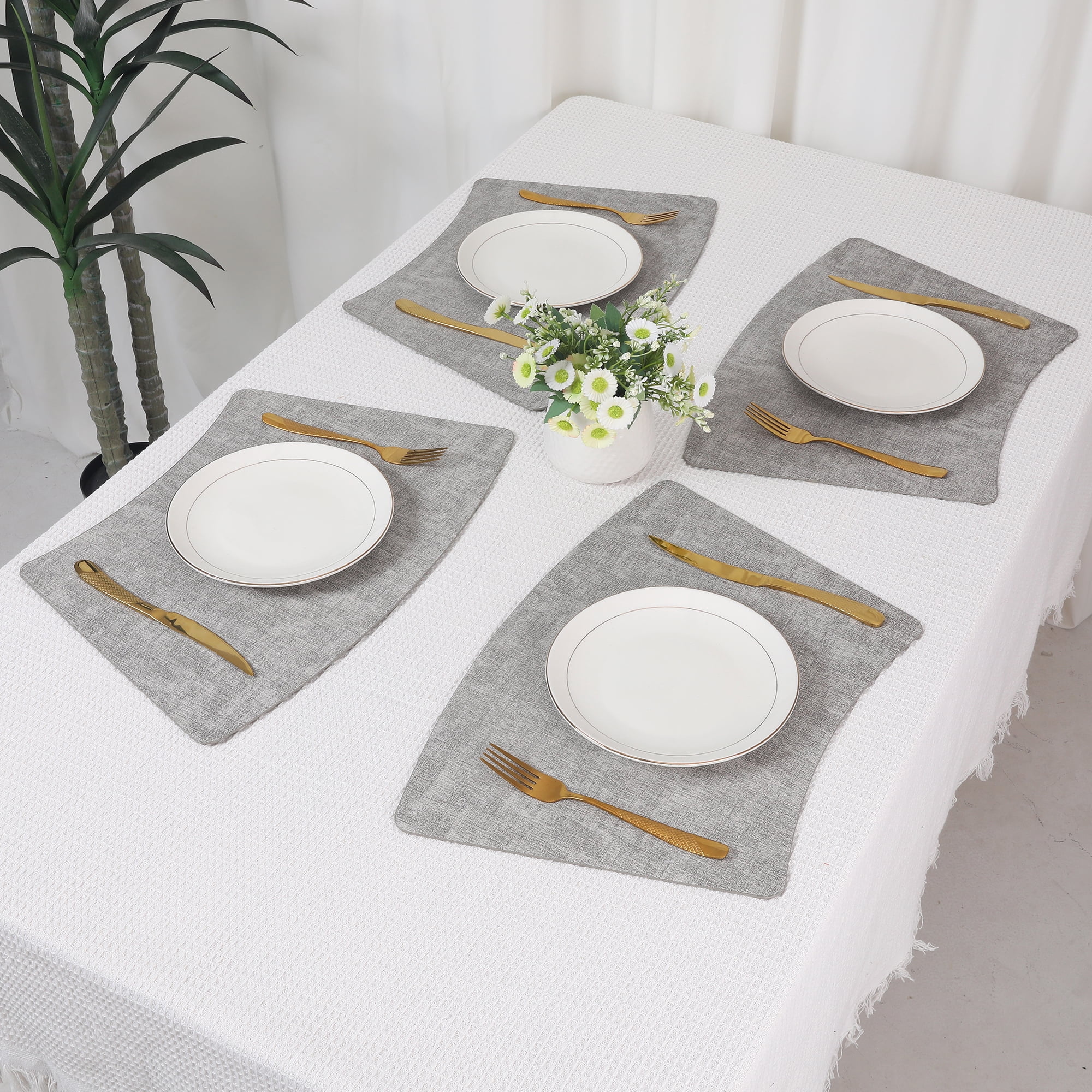 Unique Bargains Placemats for Dining Table Decor Heat Resistant Placemats 6pcs Light Gray