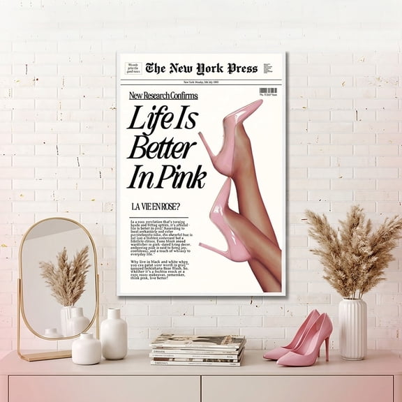 Trendy Baby Pink Poster 70s Canvas Prints The New York Press Wall Art Life Is Better in Pink Hot Girl Posters Preppy Aesthetic Decor Bedroom for Cool Girly Room Home Dorm 12x16inch Unframed