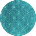 thumbnail image 1 of Ahgly Company Machine Washable Indoor Round Oriental Turquoise Blue Industrial Area Rugs, 3' Round, 1 of 4