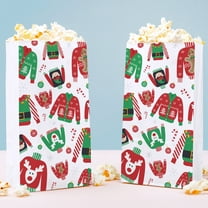 Big Dot of Happiness Ugly Sweater Popcorn Bags, Christmas Favor Treats, Funny Holiday Decor, Free-Standing Individual White Paper Bags - 25 Count