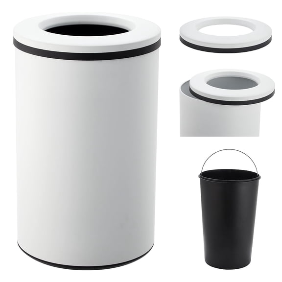 40 Liter / 10.6 Gallon Round Trash Can,Large Stainless Steel Open Top Garbage Can with Removable Inner Bucket for for Kitchen, Office, or Bathroom,White