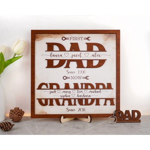First Dad Now Grandpa Personalized Wooden Plaque, Custom Family Names Gift for Dad, Grandpa Gift, Father's Day Keepsake, Custom Wooden Sign