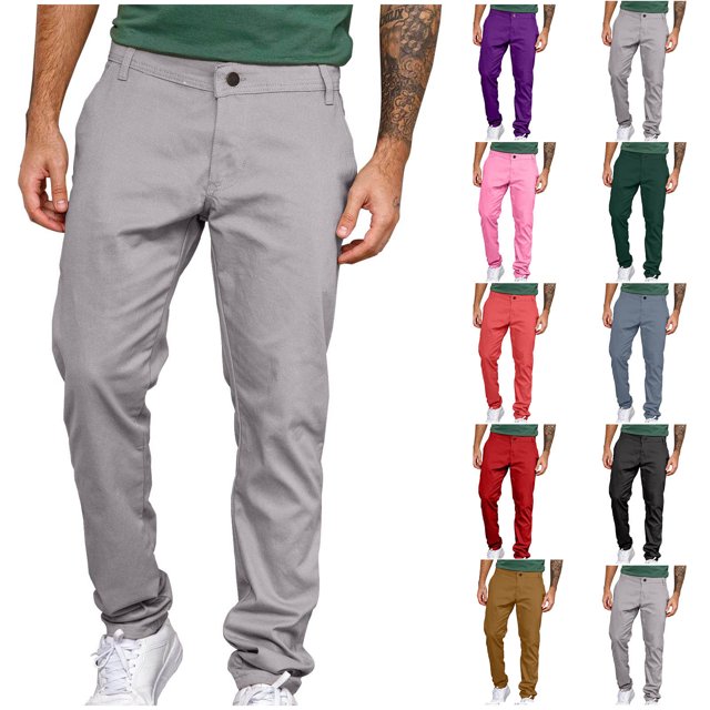 Leodye Pantalon Coupe Ajustée à la Mode et Confortable pour Hommes avec Poches Extensibles Jambe Droite Rouge 10(TG)