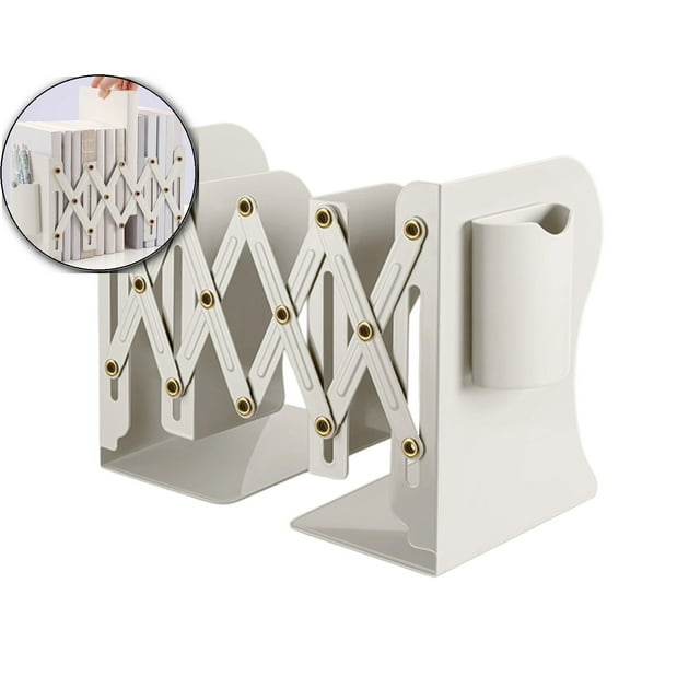 Dvruxg Adjustable Expandable Bookends with Pen Holder - Versatile Bookends for Organizing Books, Magazines, and More