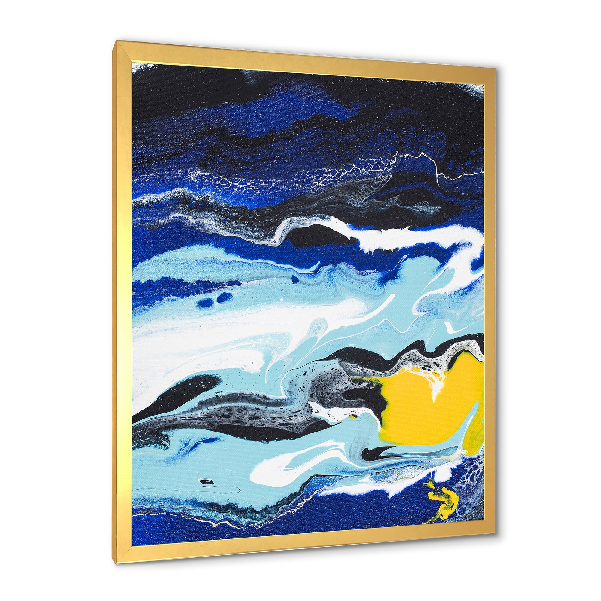 Designart 'Abstract Composition In Blue and Yellow VIII' Modern Framed Art Print