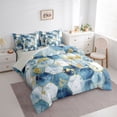 thumbnail image 3 of Feelyou Grey Blue Marble Bedding Comforter Set 7pcs, Chic Gold Honeycomb Abstract Queen Bedding Sets, Teens Adult Girls Women Reversible Queen Sheet Sets, Luxury Bedroom Decor, 3 of 7
