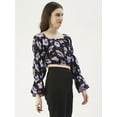 thumbnail image 6 of DressBerry Women's Printed Viscose Rayon Square Neck Ruffled Border Cropped Blouse Long Balloon Sleeves Casual&nbsp;Summer Wear Above Waist Length Regular Short Top, 6 of 7