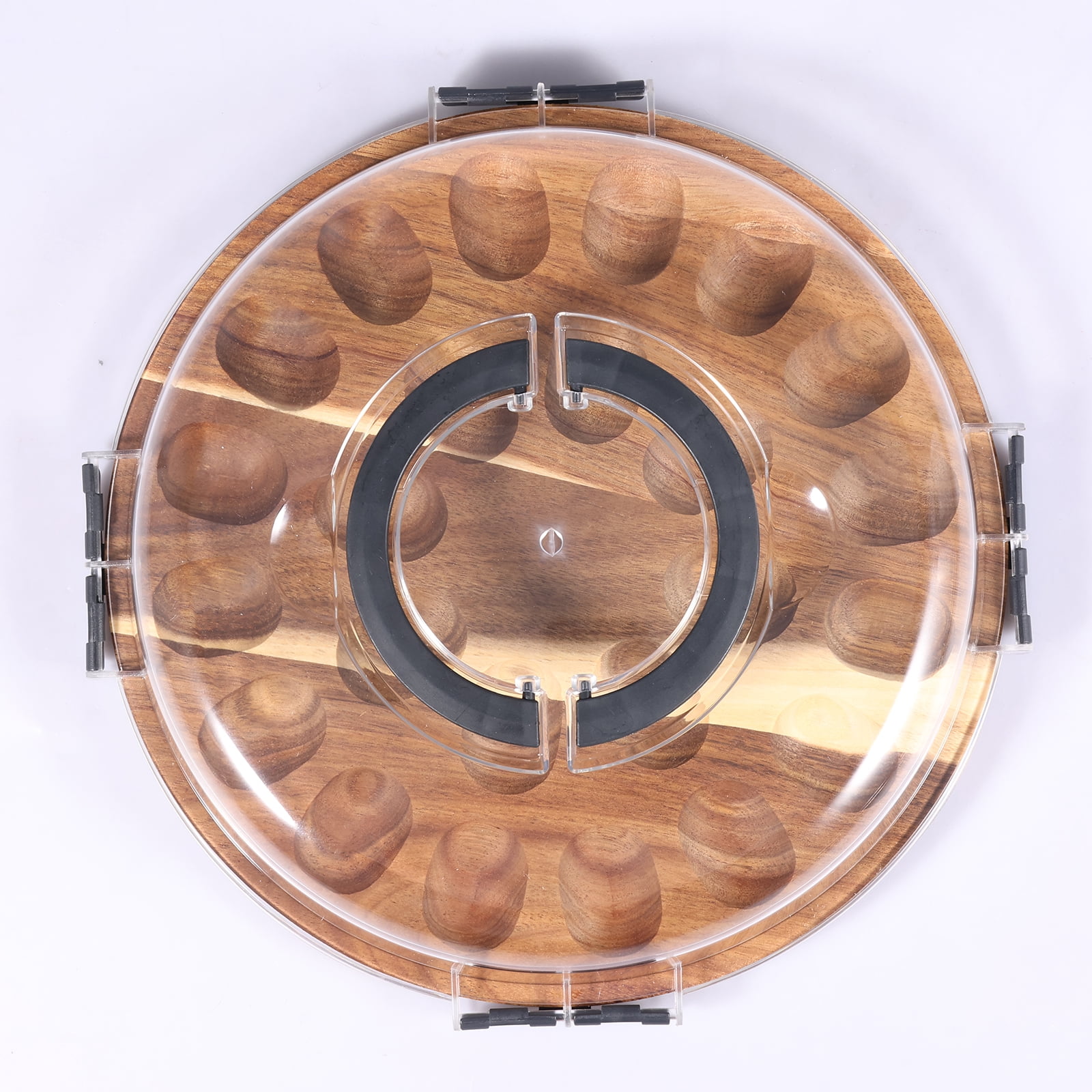 Tcwhniev Deviled Egg Container with Lid, 24 Slot Wooden Deviled Egg Tray & Carrier, Portable Egg Storage Platter for Party, Kitchen & Home Use