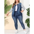thumbnail image 2 of Women's Plus Size Layered Drawstring Hood for Women Denim Utility Jacket W Pockets Dark Blue 1X, 2 of 6