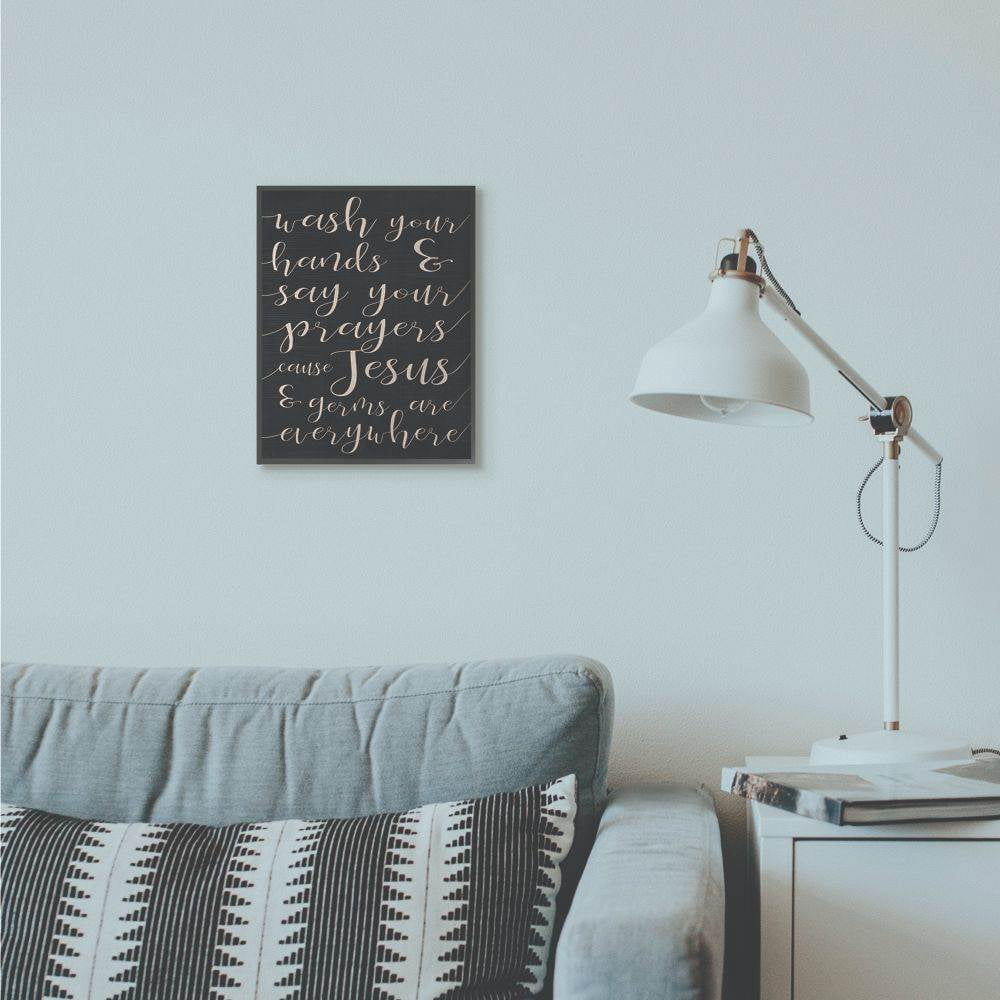 Stupell Industries Wash Your Hands Prayers Black and White Family Bathroom Word Design Framed Wall Art by Daphne Polselli