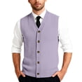 thumbnail image 3 of Men's Button Down Sweater Vest Lightweight Ribbed Knitted V-Neck Sleeveless Cardigans Knitwear, #01 Light Purple, 3XL, 3 of 7