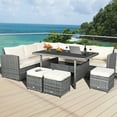 thumbnail image 1 of Gymax Ensemble de Conversation pour Terrasse en Rotin 7 Pcs, Sectionnel, avec Coussins Blancs, 1 of 10