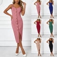 thumbnail image 4 of Womens Summer Casual Sleeveless Button Down Spaghetti Strap Square Neck Knit Dress Slim Fit, 4 of 8