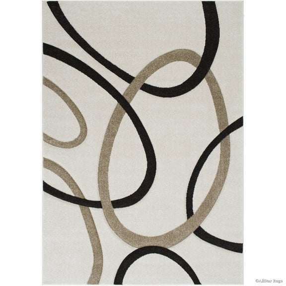 Allstar Rugs Allstar Woven Abstract Colorblock Modern Ring Design Rug Ivory 7' 1" x 5' 2" 5' x 8'