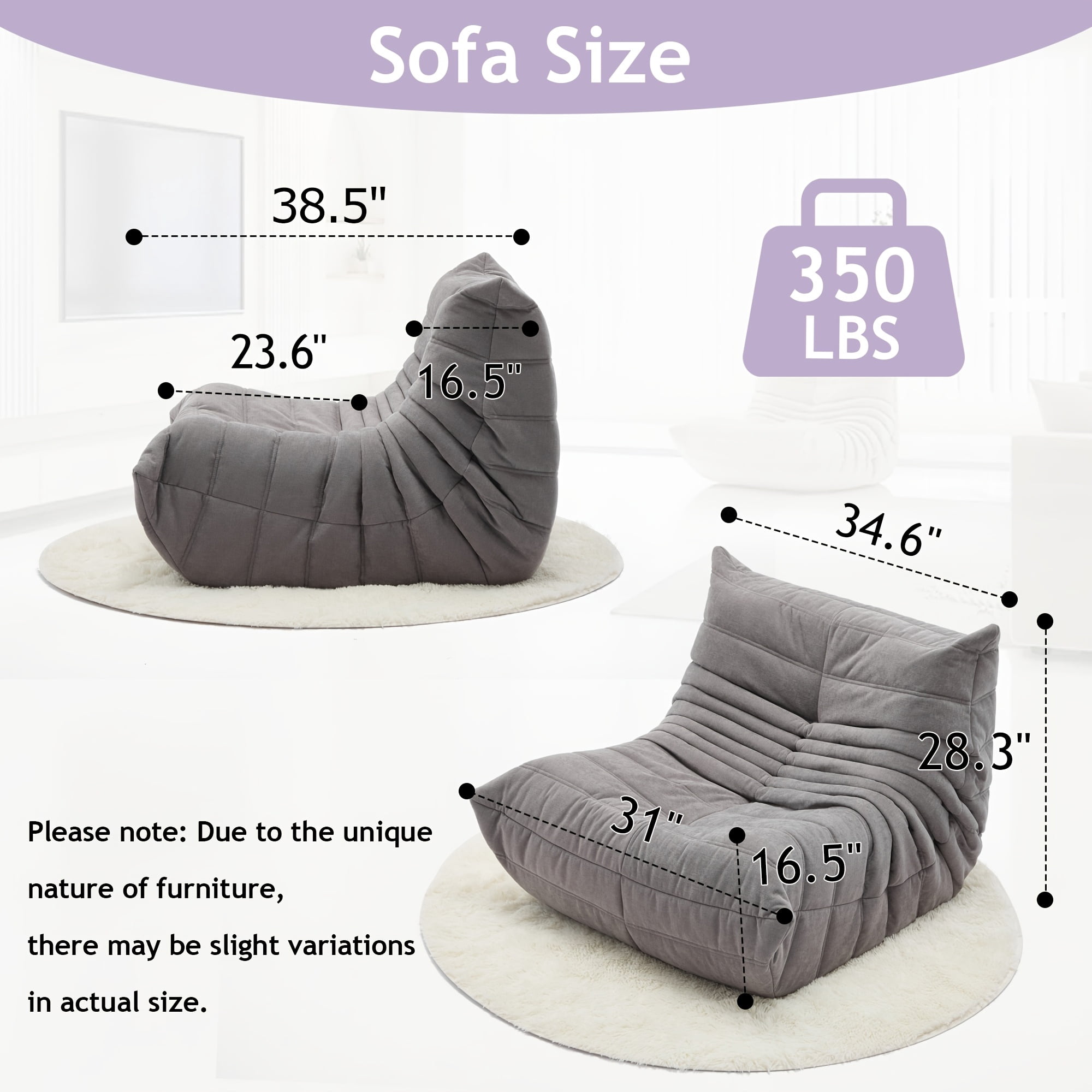Memory Foam Bean Bag Chair with Free Round Carpet, Large Cozy Fireside Sofa for Adults, Knitted Fabric Ergonomic Lounge Chair for Living Room,  Movie Nights and Office