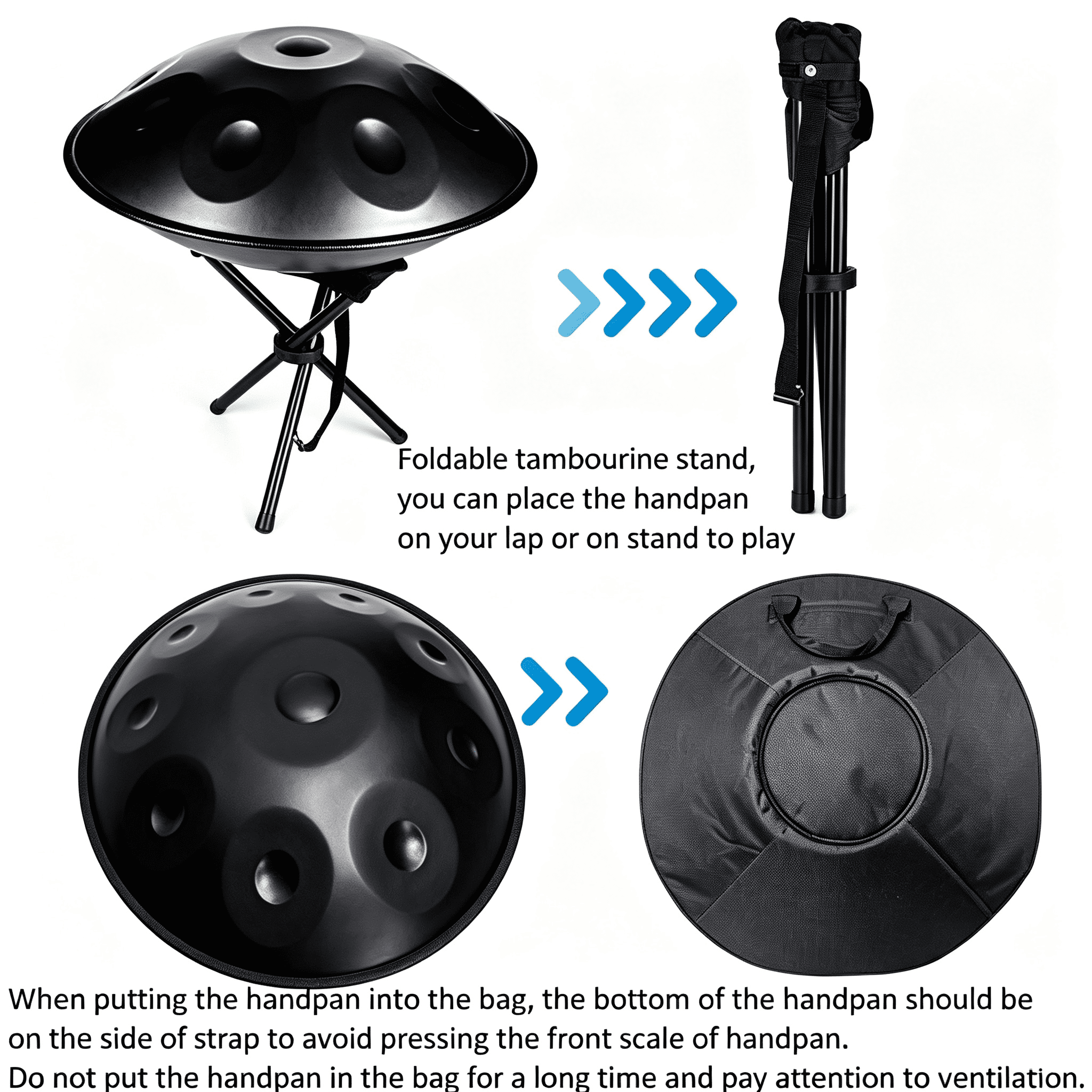 10 Notes Black Solid Color Handpan Drum Steel Percussion Instrument