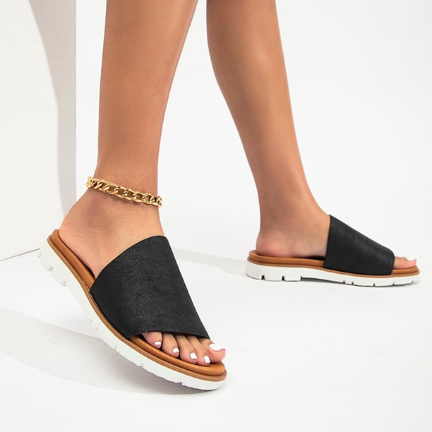 Zapatillas Sandalias planas para mujeres sin deslizamiento para viajar al aire libre (40) Negro