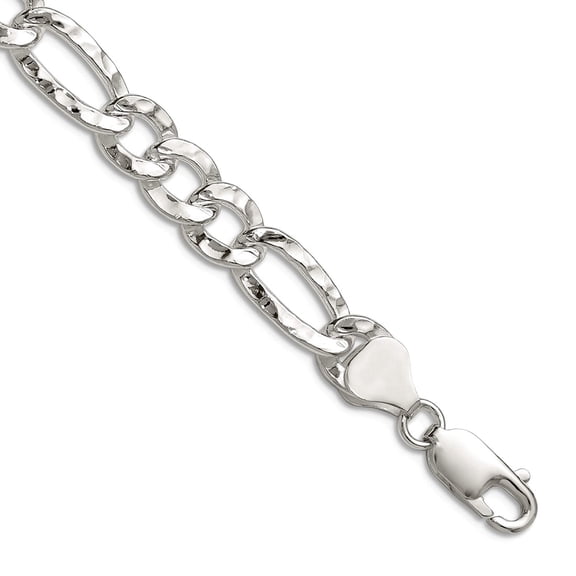 925 Sterling Silver 7.6mm Hammered Figaro Chain Necklace 22 Inch Chain Necklace for Women and Men