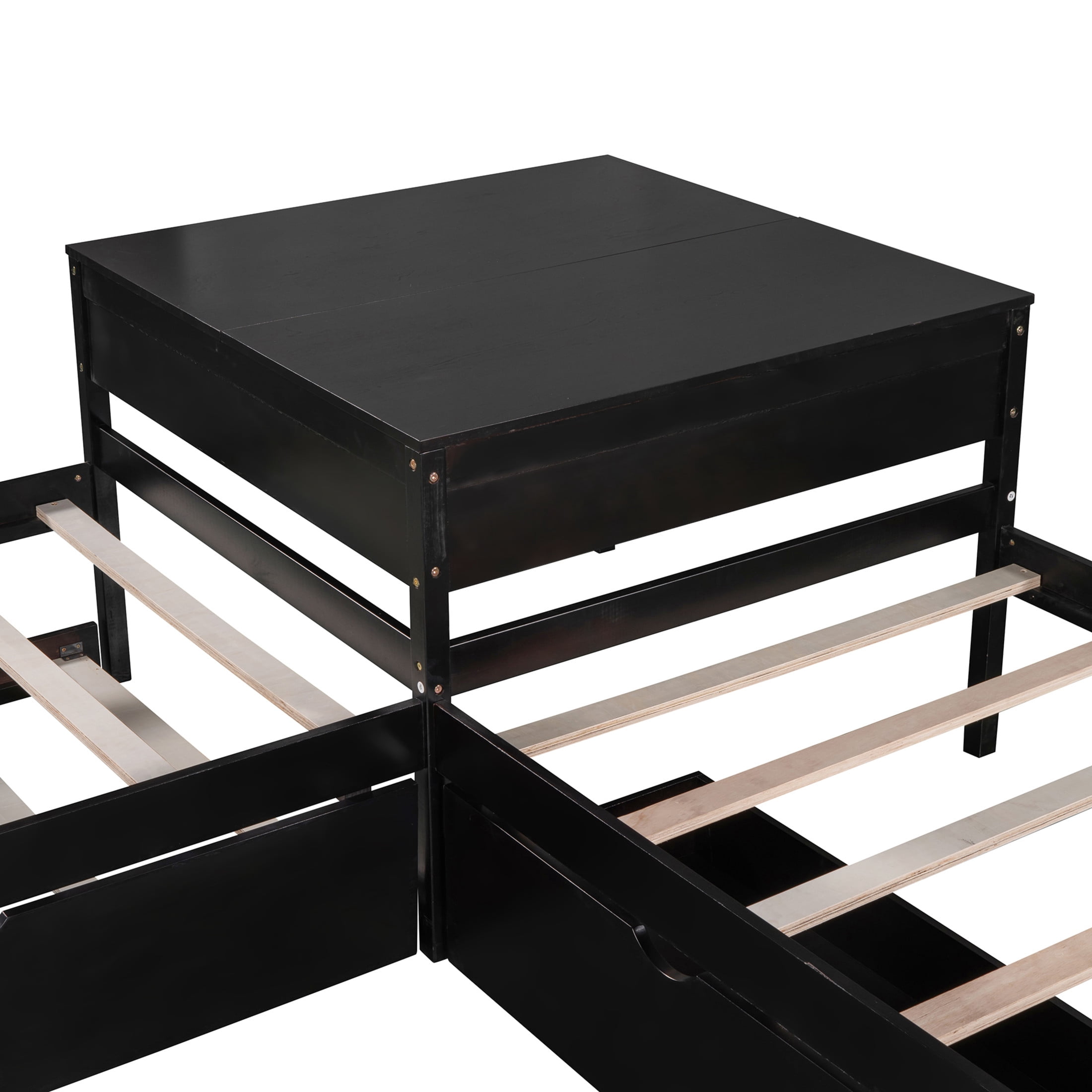 Noble House Solsto L-shaped Platform Bed with Trundle, Storage Drawers and Built-in Desk, Twin Size Corner Bed, Espresso