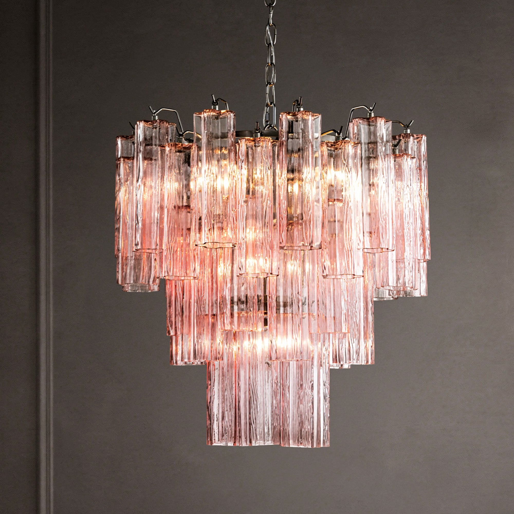 23'' Modern Pink Flower Glass Chandelier Polished Nickel Finish Glass Pendant Light Vintage Glam Ceiling Fixture for Dining Room Wedding Decor