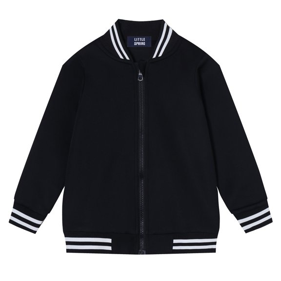 LittleSpring Toddler Bomber Jacket for Girls Boys Varsity Baseball Jackets Zip up Spring Fall Clothes Lightweight Black 2T