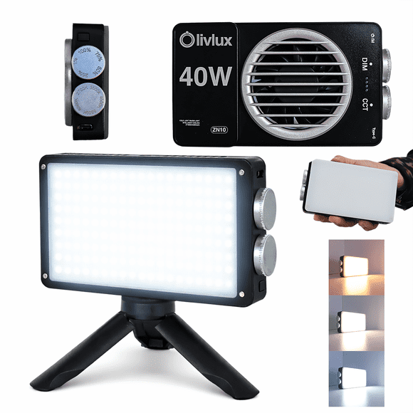 Luz LED portátil recargable LIVLUX ZN10 de 40W bicolor 2700K a 6500K con mini tripié y difusor para grabar video