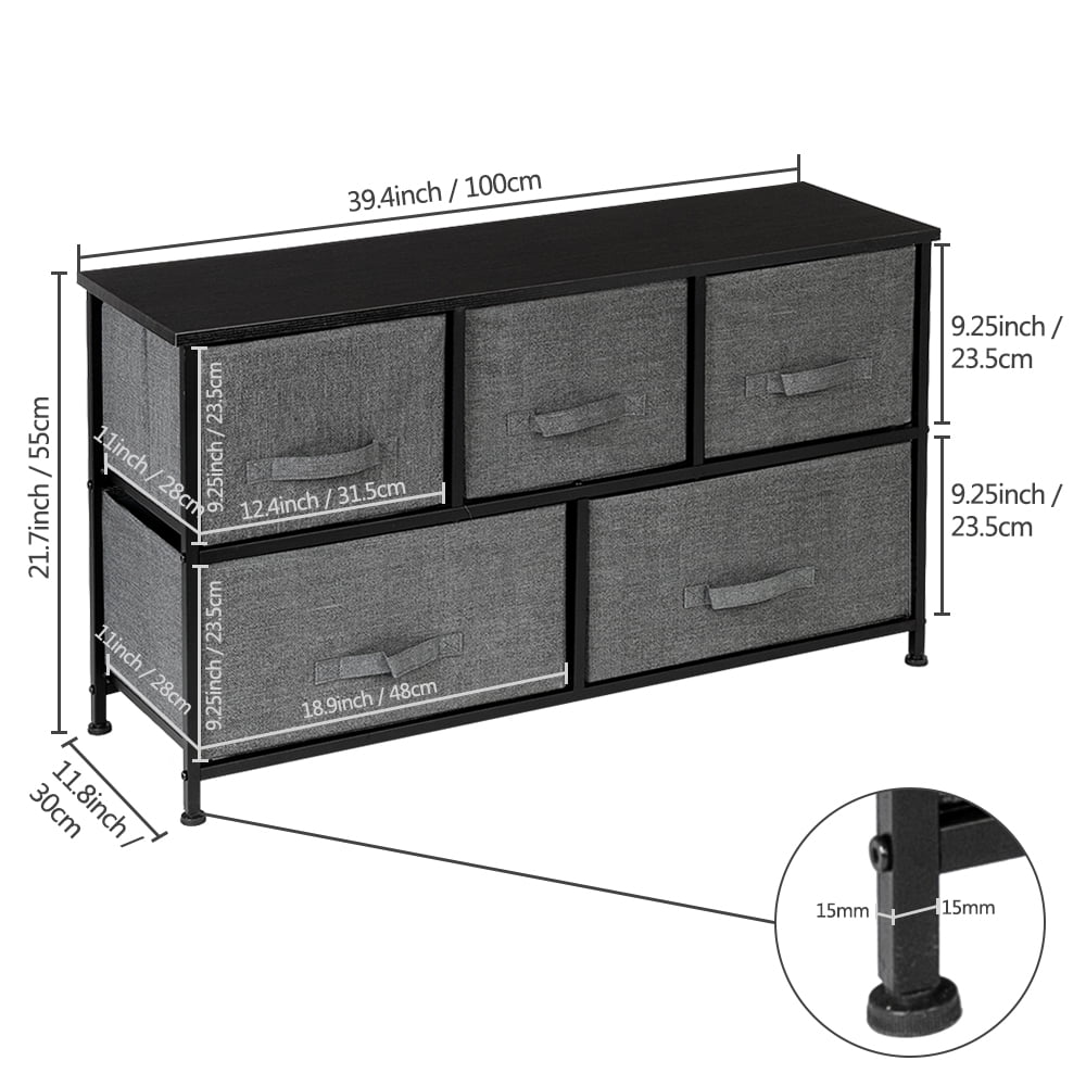 Lowestbest 2-Tier Drawer Dresser, Dresser Drawer Organizer 5 Drawers, End Table Storage Cabinet, Easy Pull Fabric Bins, Wooden Side Table for Bedroom, Hallway, Entryway Furniture, Gray Lowestbest 2-Tier Drawer Dresser, Dresser Drawer Organizer 5 Drawers, End Table Storage Cabinet, Easy Pull Fabric Bins, Wooden Side Table for Bedroom, Hallway, Entryway Furniture, Gray