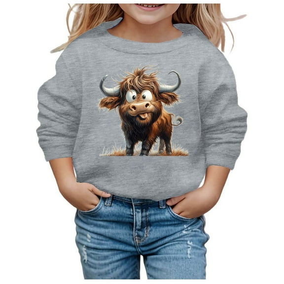 lnmuld Hoodies for Teens Solid Color Girls' Autumn and Winter Cute Cow Print Round Neck Long Sleeve Casual Hoodless Sweatshirt Size:5-6 Years