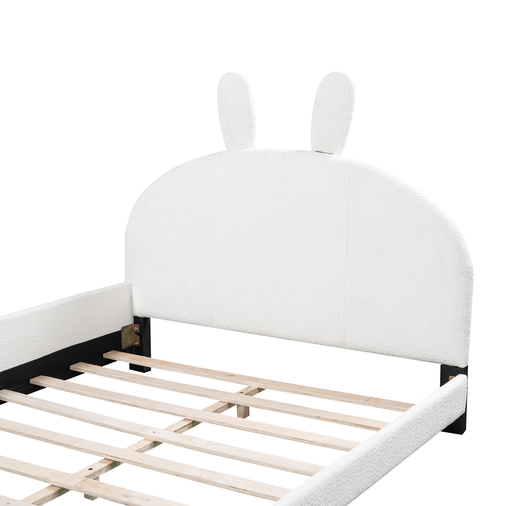 Aukfa Full Size Upholstered Platform Bed with Cartoon Bunny Ears Headboard for Kids Girls, White