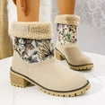 thumbnail image 6 of Boots for Women Low Chunky Heel Round Toe Printed Warm Shoes Womens Winter Trendy Thick Heel Fashion Boots Beige 7, 6 of 9