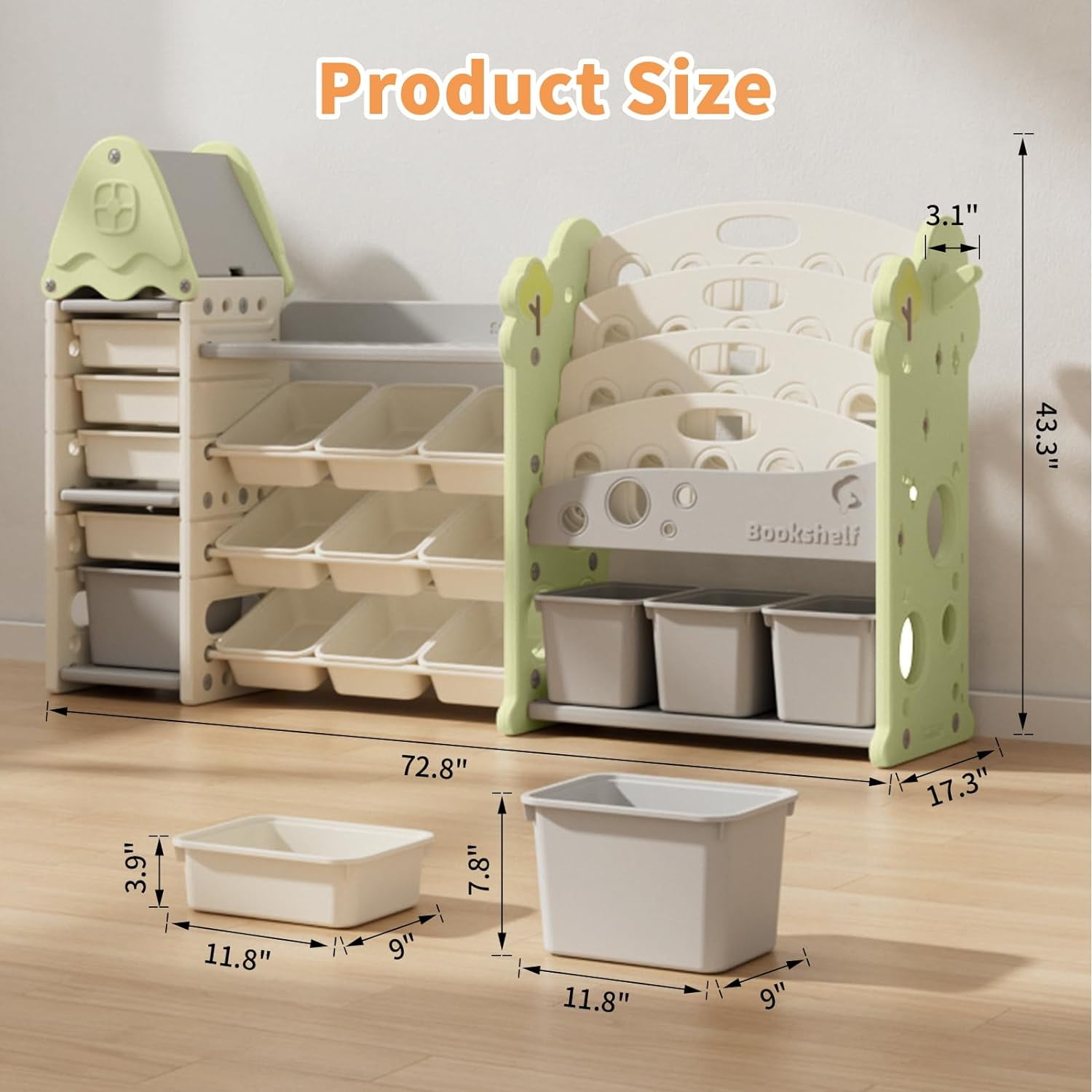 ICEELF Toy Storage Organizer with Collapsible Polyethylene Storage Baskets, Green