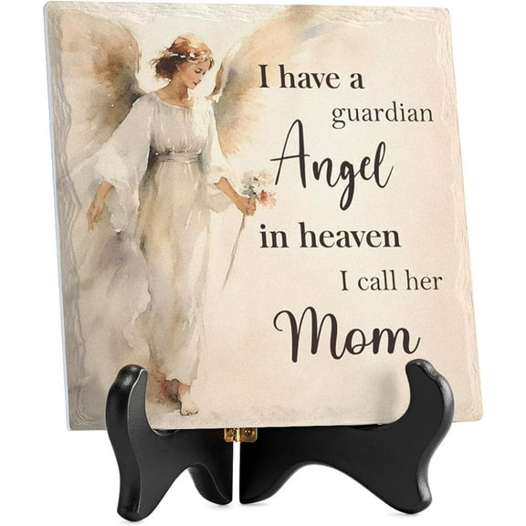 In Memory of Mom Memorial Gifts for Loss of Mother Sympathy Gifts for Loss of Mom with Ceramic Guardian Angel Design Plaque - Bereavement Condolence Remembrance Funeral Gifts for Grieving Friends