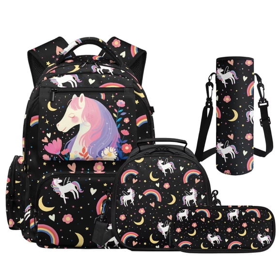 HUIACONG 4PCS Star Unicorn School Backpack for Kids, 17" Student Bookbag with Lunch Box for Children Age 8-13