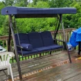 thumbnail image 3 of PURPLE LEAF 3-Seat Deluxe Outdoor Patio Porch Swing with Weather Resistant Steel Frame, Adjustable Tilt Canopy, Cushions and Pillow Included, Navy Blue, 3 of 11