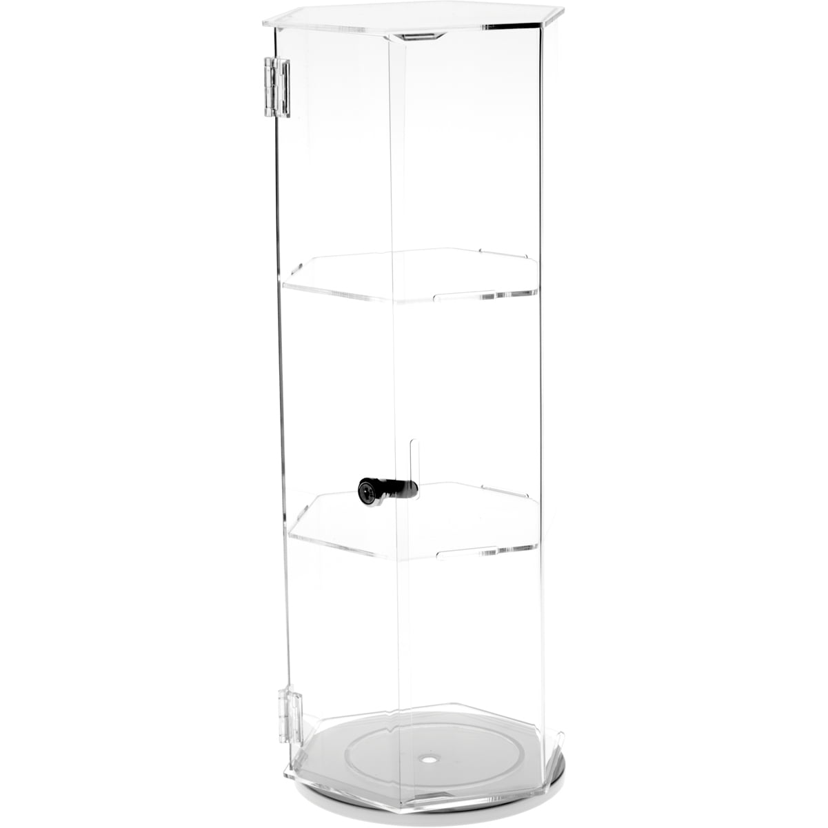 Plymor Clear Acrylic Hexagonal Locking Display Case, Rotating Base, 2