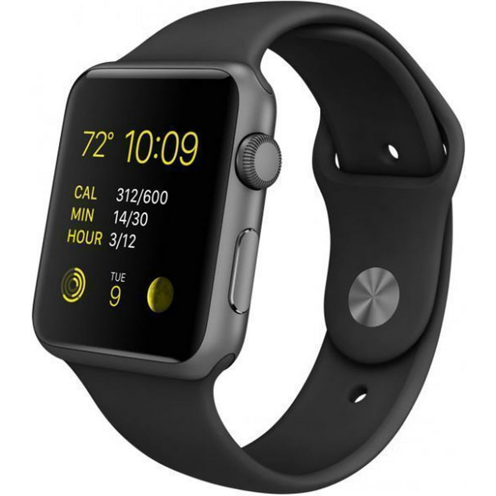 Apple - Apple Watch Generation 1 42MM Smart Watch in Space Grey with Black Silicone Band Grade B