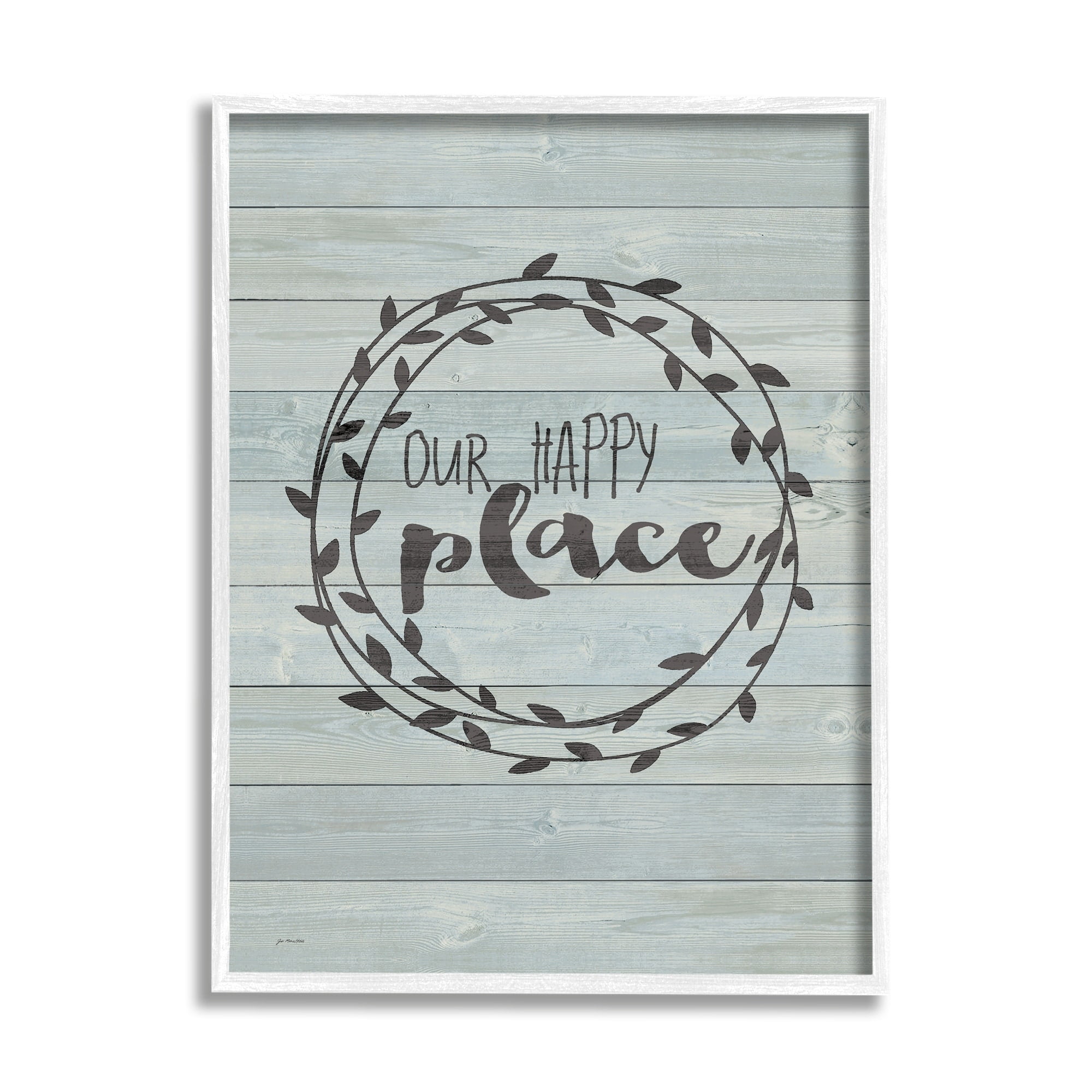 Stupell Industries Our Happy Place Plank Wood Look Graphic Art Framed Art Print Wall Art, 16x20, By Jo Moulton