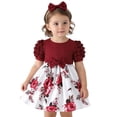 thumbnail image 2 of RMGVDSD Toddler Girls Dresses Cute Short Sleeve Floral Dress With Bow Puff Sleeves A-Line Sundress Casual Holiday Birthday Easter Outfit 9-12 Months, 2 of 9