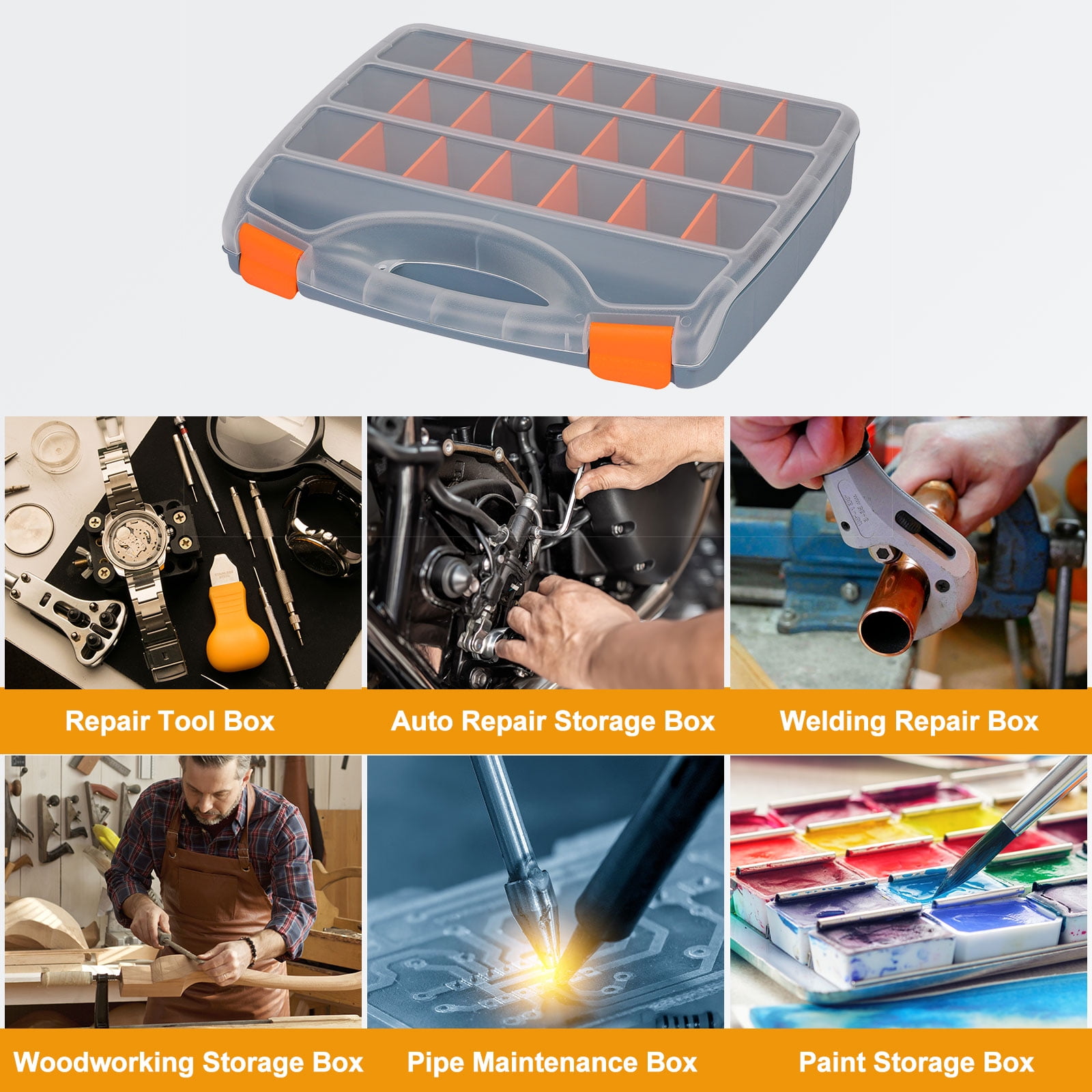 Uxcell Single Side Tool Organizer 15"x12.2"x2.8" 21-Compartment Hardware Storage Box with Removable Dividers