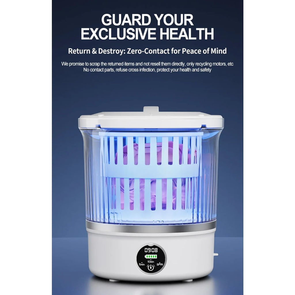 Compact Cordless Laundry Washer with Built in Battery for Delicate Clothes Dormitory Camping Water Saving Technology