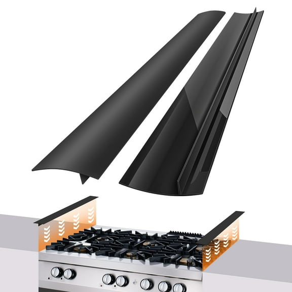 Genreen Stove Gap Covers (2 pack), Easy to Clean Gap Fillers Between Counters and Stovetops, Oven, Washer，Furniture Easy to Install Heat Resistant, Black 25 Inches