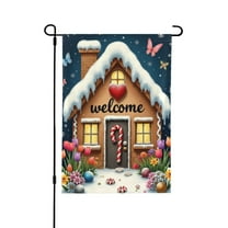 Sping Winter Merry Christmas Garden Flag 12X18 Inch Christmas Gingerbread House Painting Candy Canes Waffles Double Sided Small Holiday Decoration Outside Outdoor Farmhouse Decoration Home Festival