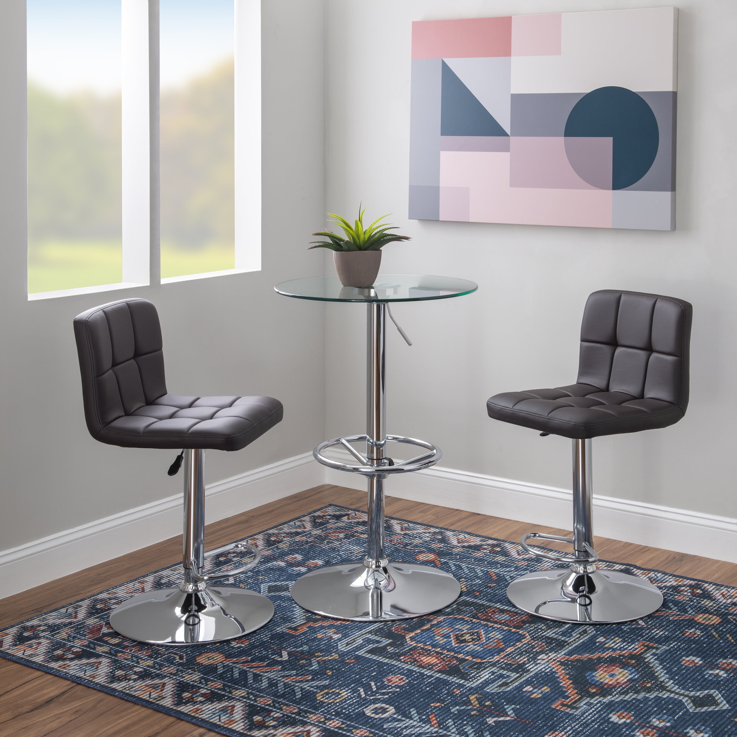 Sherman 3 Piece Metal and Glass Pub Table Set Teal Faux Leather