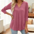 thumbnail image 2 of DHFJKG Shirts For Women Casual 3/4 Sleeve Flowy Comfortable Notch V Neck Solid Color Loose Tunic Stylish Tops, 2 of 5