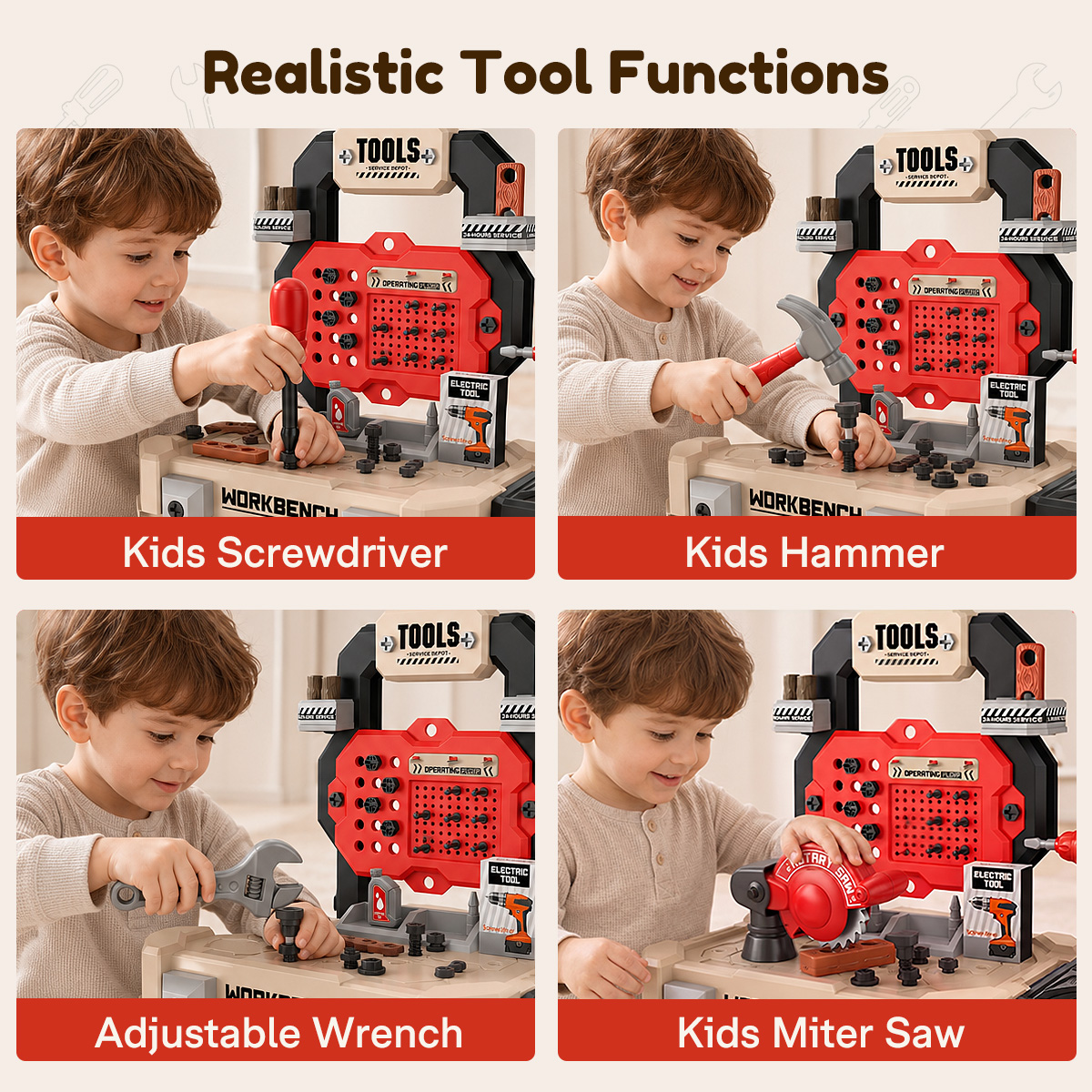ALLJOY Kids Work Bench with 78 Piece Tool Set photo 2