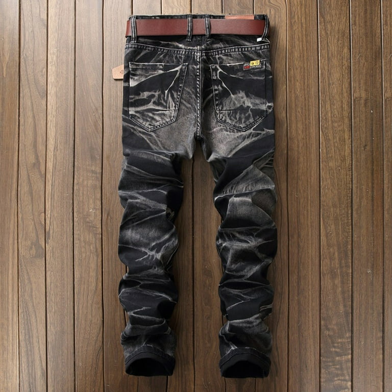 WREESH Men's Jeans Denim Pants Casual Pocket Button Washed WREESH Men's Jeans Denim Pants Casual Pocket Button Washed