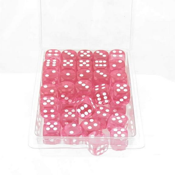 Pink Translucent Dice with White Pips D6 16mm (5/8in) Pack of 50 Wondertrail