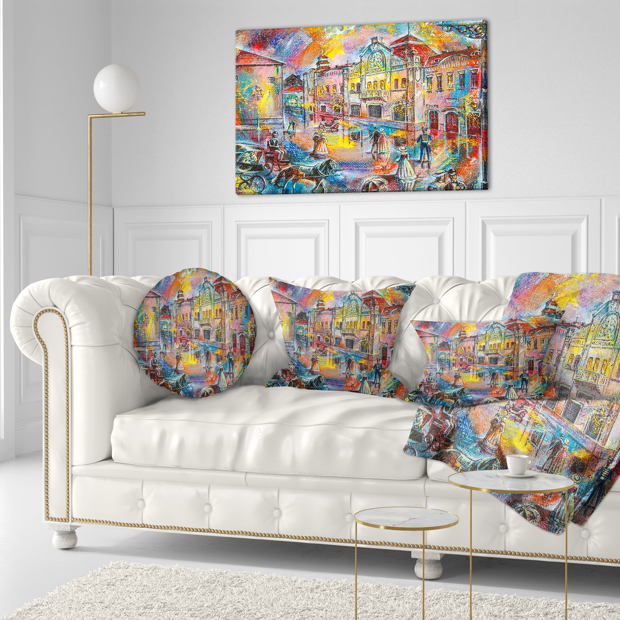 Designart Night City with People - Cityscape Throw Pillow - 12x20